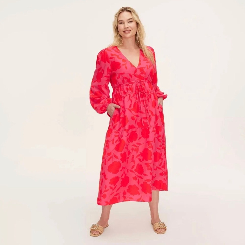 kate spade x Target classic rose Floral long sleeve Midi Dress Size Small